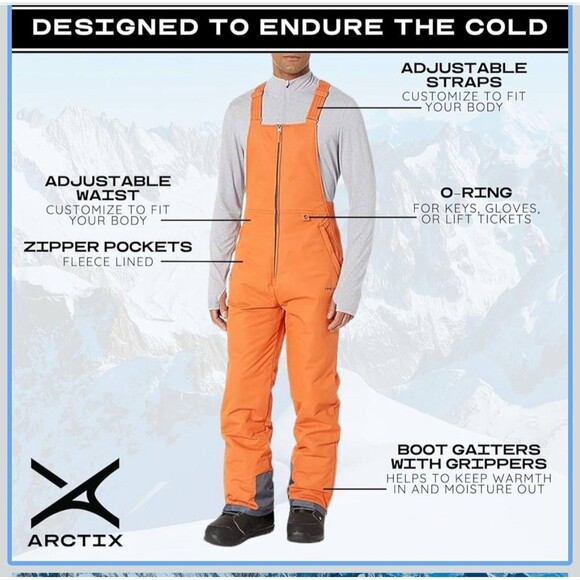 ARCTIX 4XL Insulated Snow Bib Ski Pants Burnt Ginger Orange Big+Tall Waterproof - Picture 6 of 8